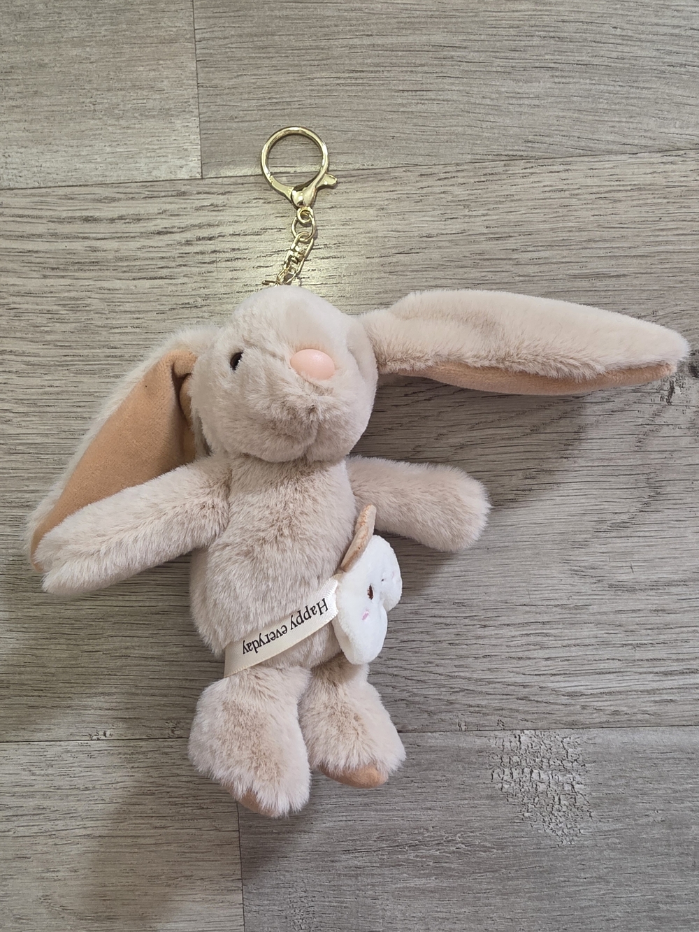 Plush Bunny Keychain - Cream Bunny with Gold Toned Clip
